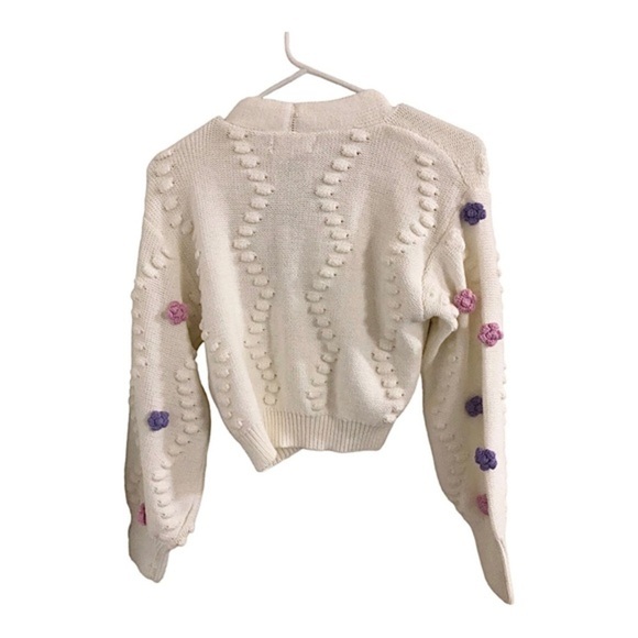 Jessica Simpson cream embroidery applique cable knit cardigan sweater size Small - Picture 9 of 11